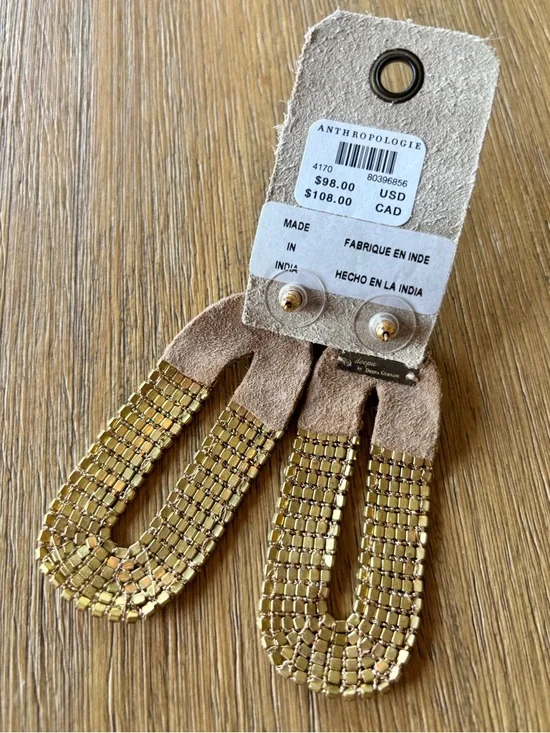 NEW Anthropologie gold beaded statement earrings - Picture 2 of 4